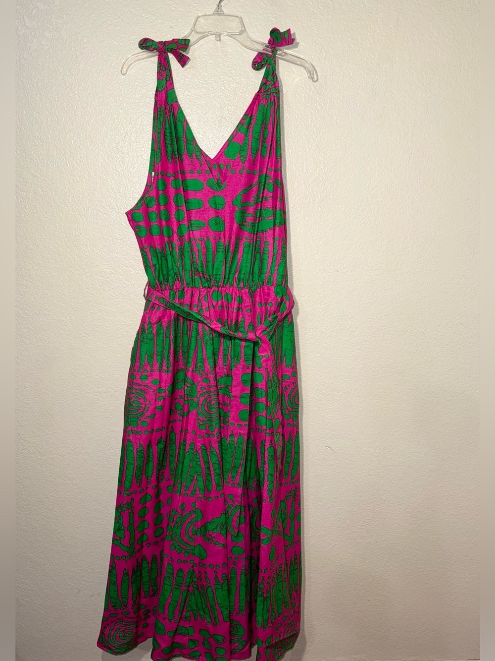 Kara Chic by Nf Tropical Pink Green Tie Shoulder Maxi Dress NWT OSFM